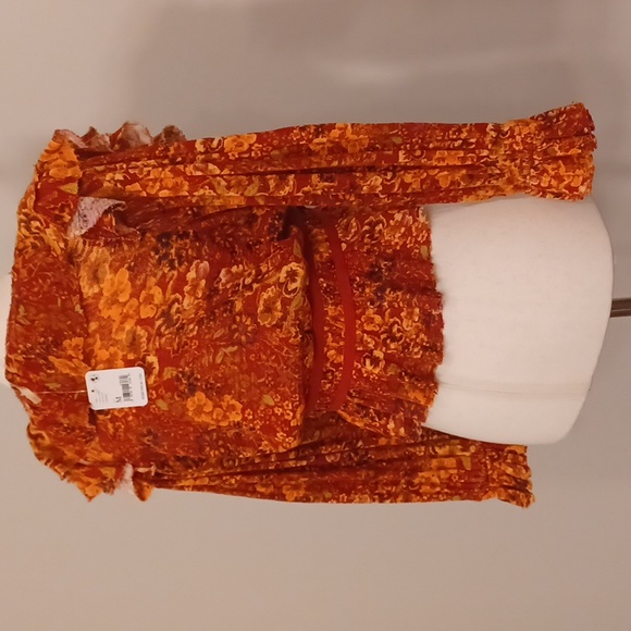 NWT Free People Rudi printed ruffle crop blouse top voluminous bishop sleeves - Picture 15 of 16